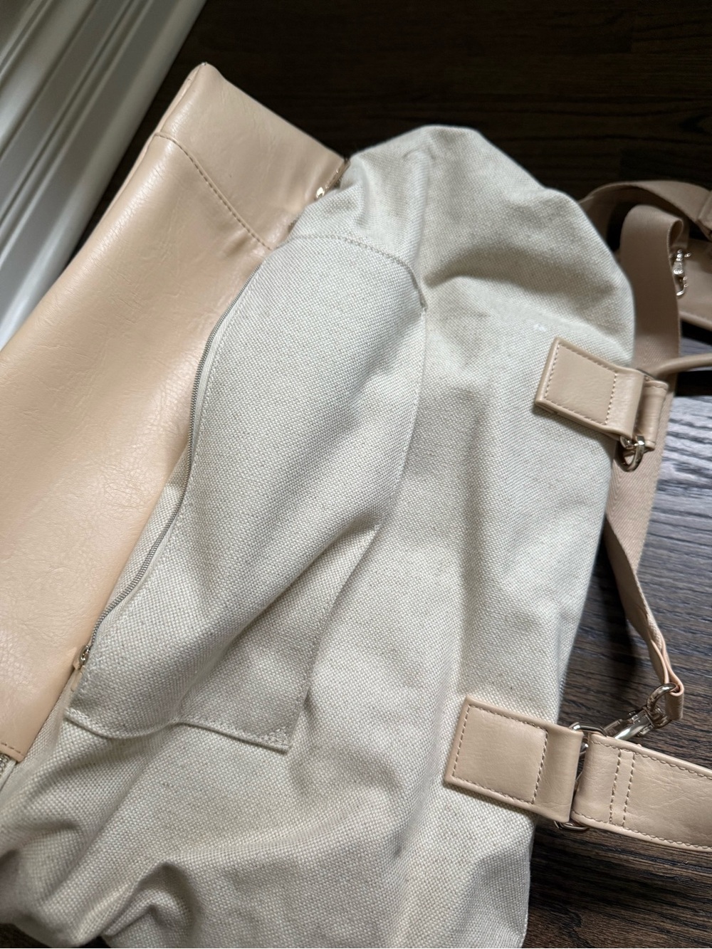 BEIS Cream Canvas and Tan Leather-Trim Travel Bag - Picture 6 of 9